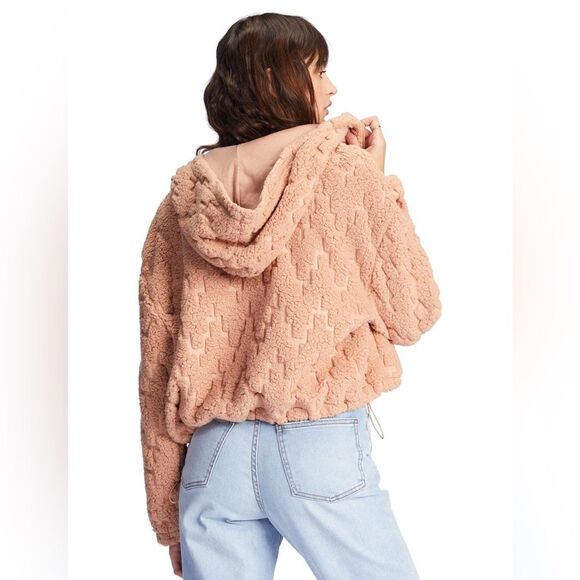 NWT Billabong Marlowe Hoodie Mauve Sherpa Fleece Teddy Full Zip Jacket Size M - Picture 2 of 11